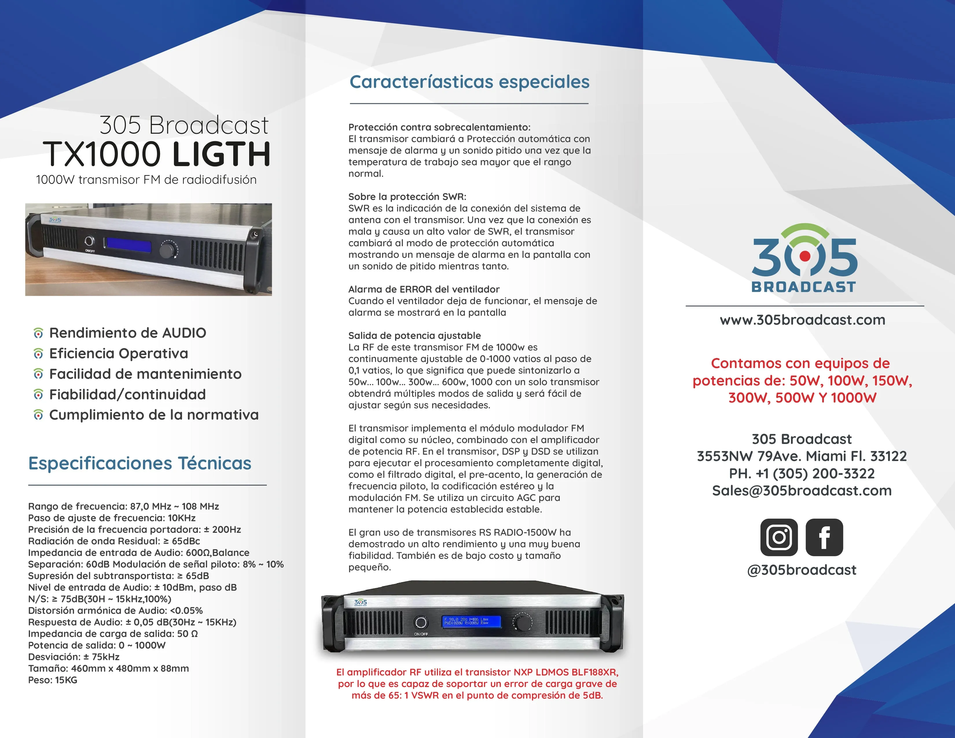 305 Broadcast TX LIGHT SERIES - 500W TRANSMITTER