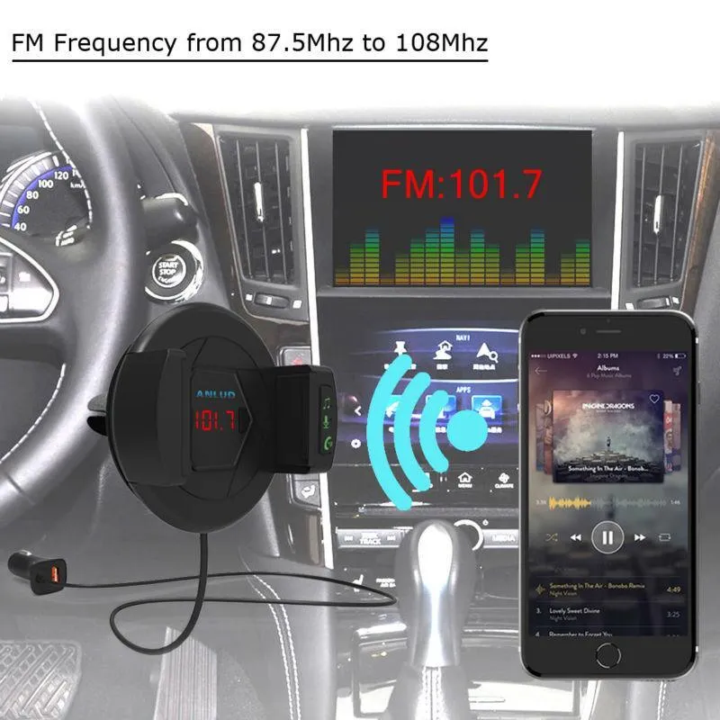 ANLUD Multi Functions Bluetooth 4.1 FM Transmitter Car Charger Handsfree MP3 Music Audio Player