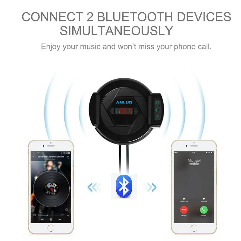 ANLUD Multi Functions Bluetooth 4.1 FM Transmitter Car Charger Handsfree MP3 Music Audio Player