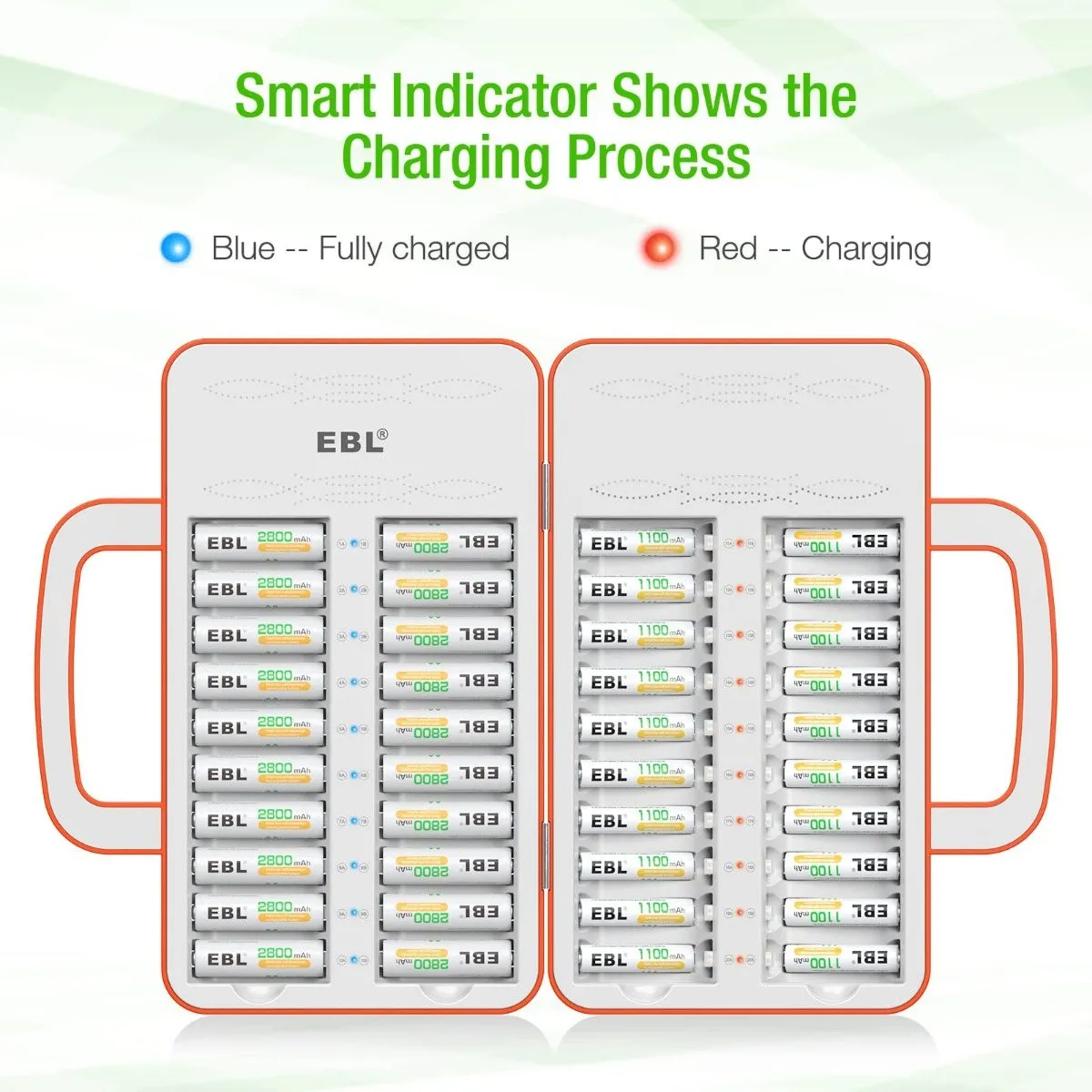 EBL 40 Slot Battery Charger Box For AA AAA Ni-MH Ni-CD Rechargeable Batteries