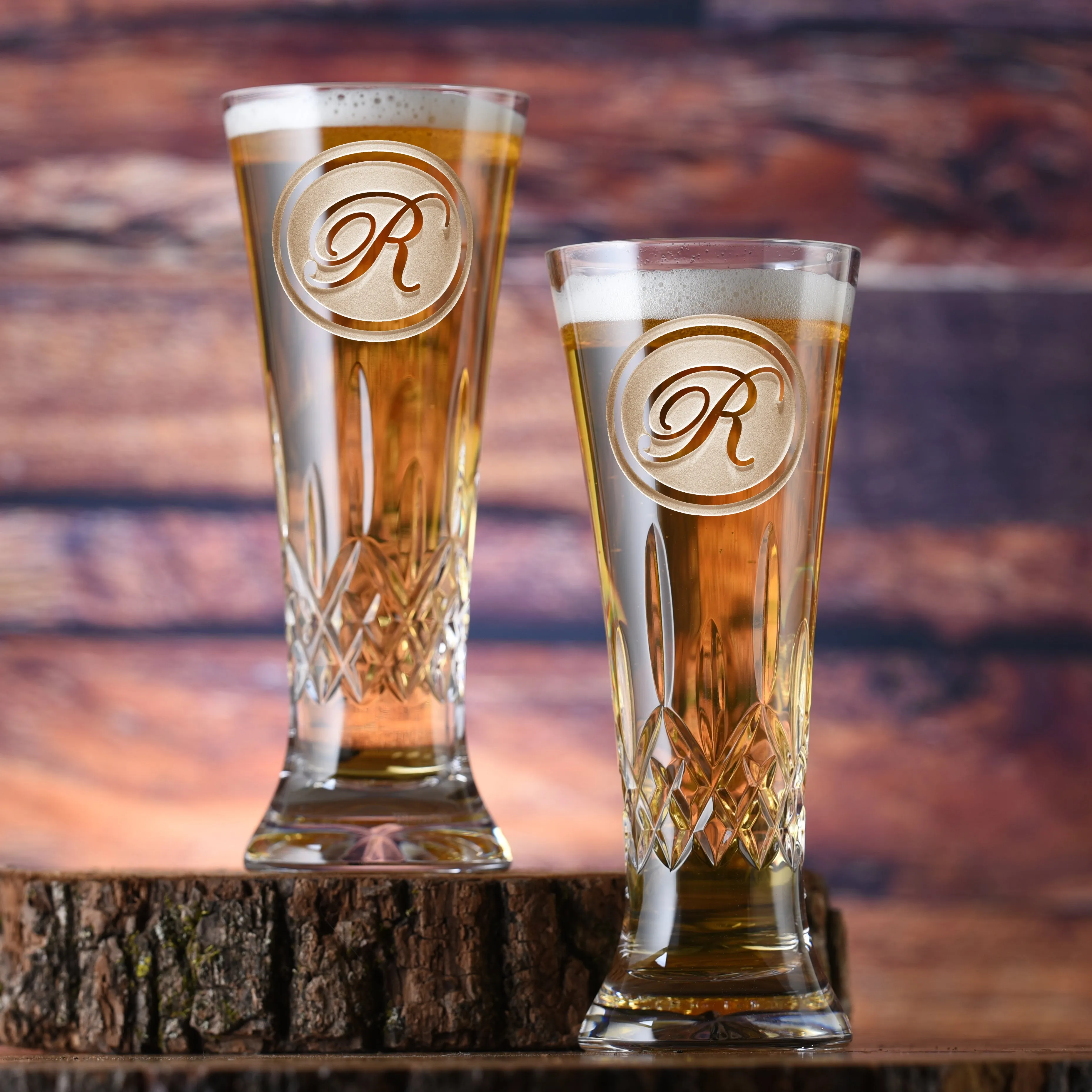 Engraved Waterford Crystal Beer Pilsner, PAIR