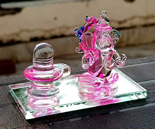 Esplanade Ganesh Shivling Crystal Glass Figurine 2 Car Dashboard Idol Sculpture