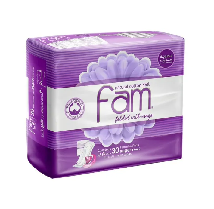 Fam Natural Cotton Feel  Super With Wings Sanitary, 30pcs