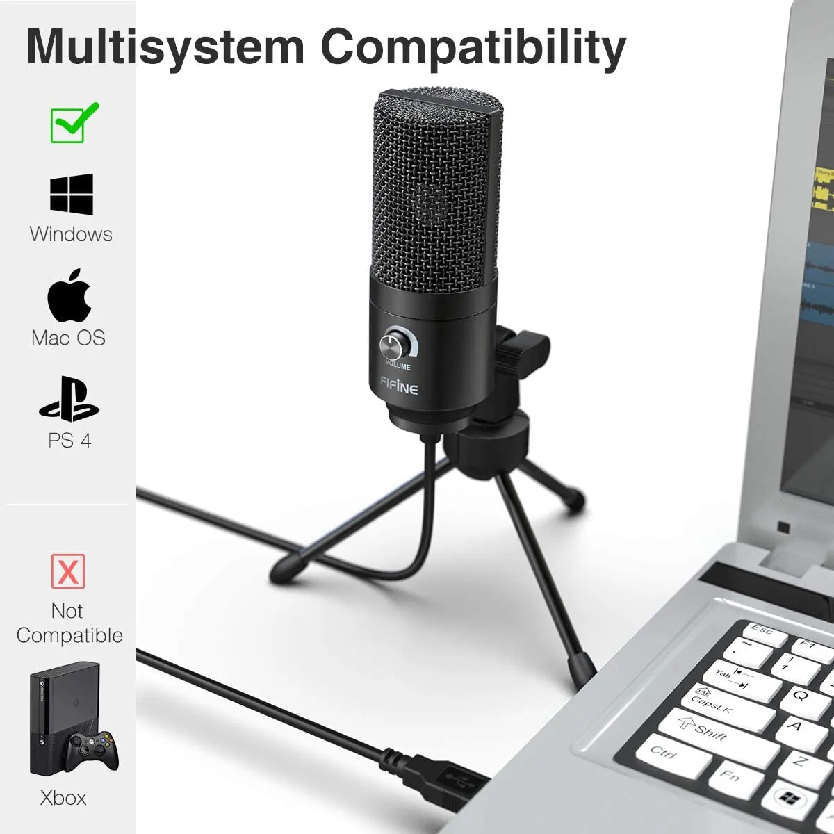 FIFINE USB Microphone, Metal Condenser Recording Microphone for Laptop MAC or Windows Cardioid Studio Recording Vocals, Voice Overs,Streaming Broadcast and Youtube Videos-K669B