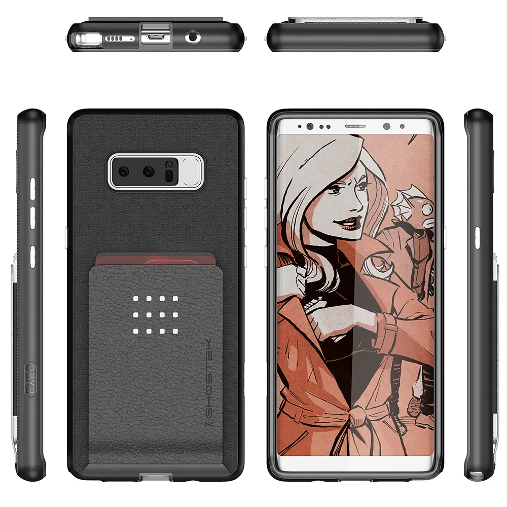 Galaxy Note 8 Case, Ghostek Exec 2 Slim Hybrid Impact Wallet Case for Samsung Galaxy Note 8 Armor | Black