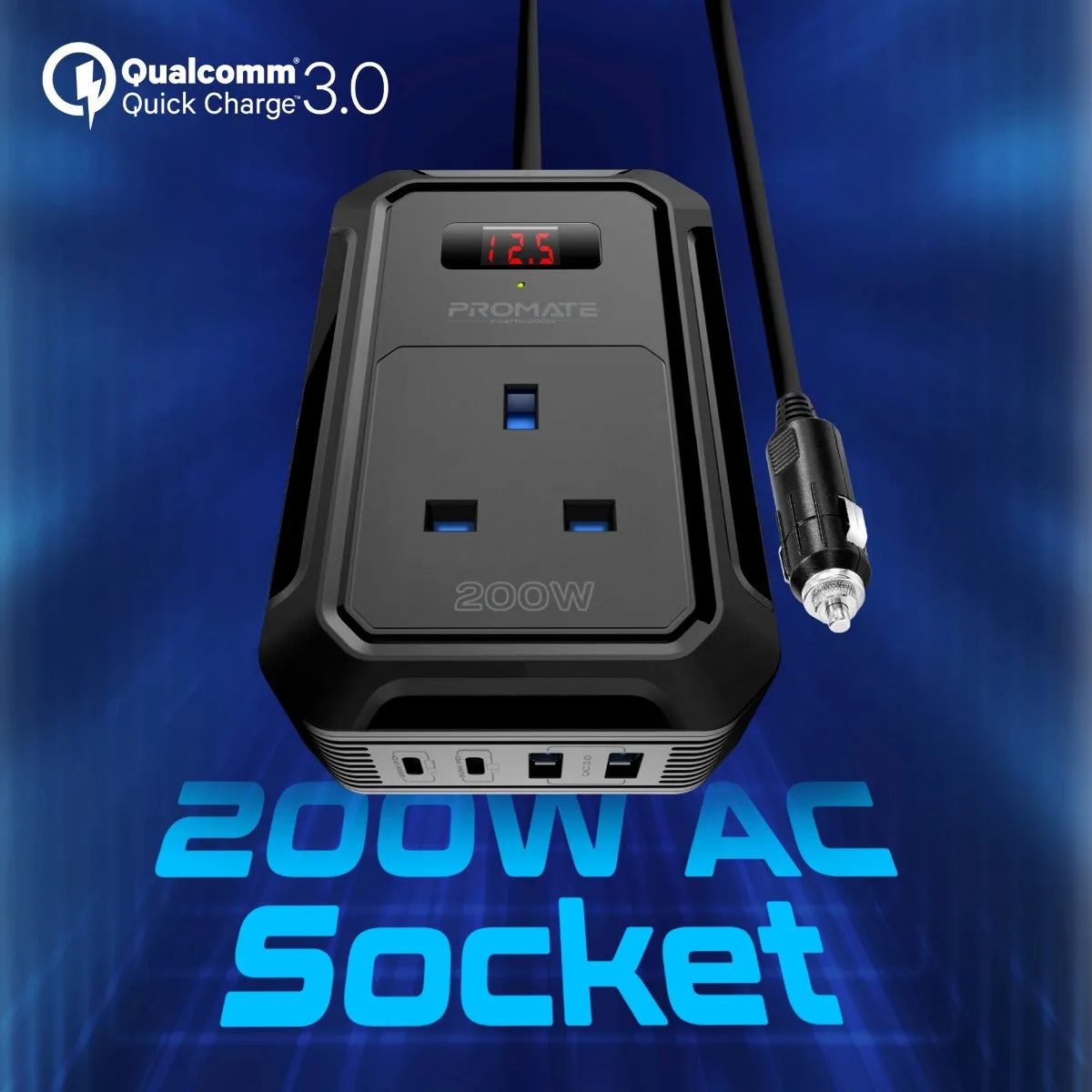 Multi-Port DC to AC Power Inverter with 200W AC Socket