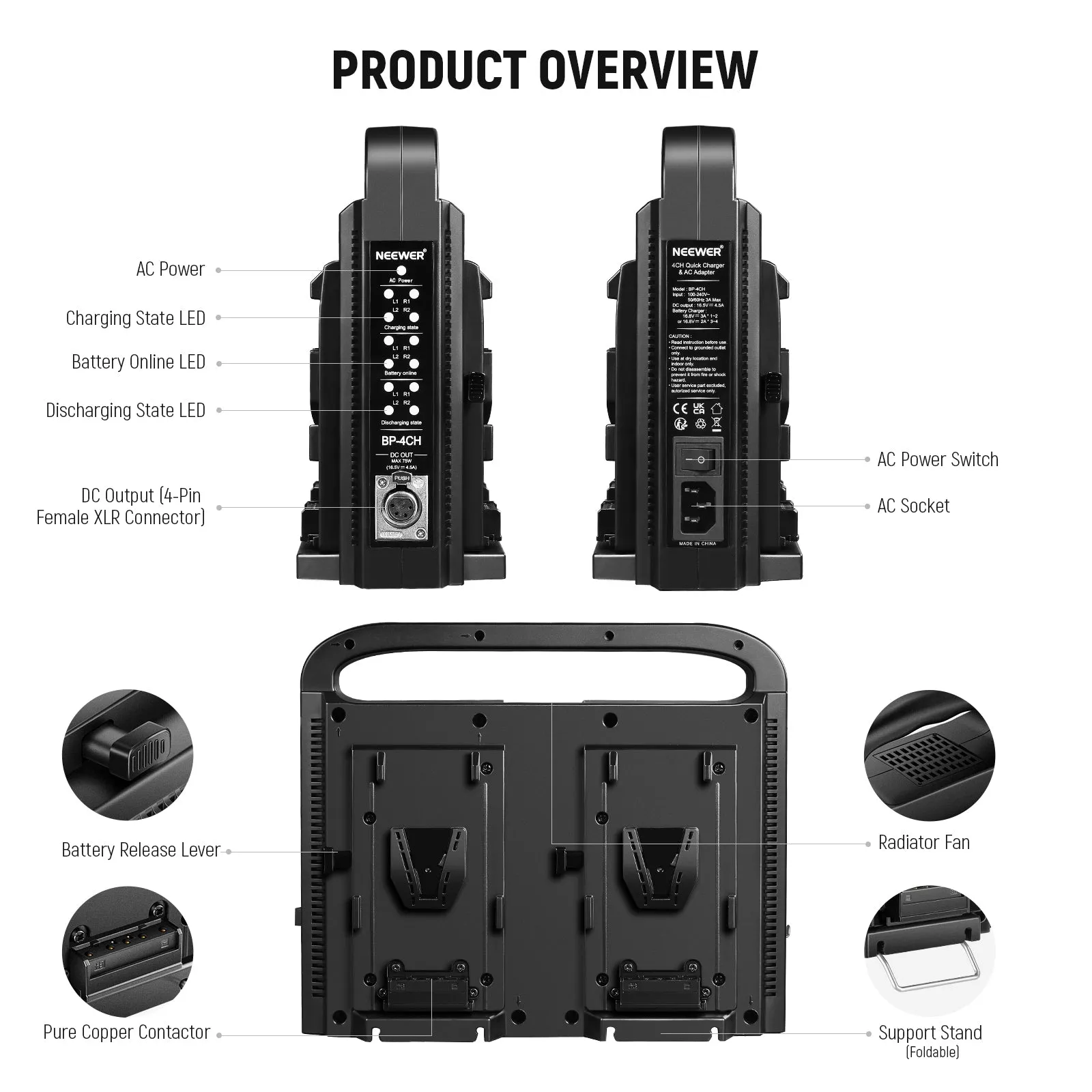 NEEWER BP-4CH 4-Channel V-Mount V-Lock Battery Charger