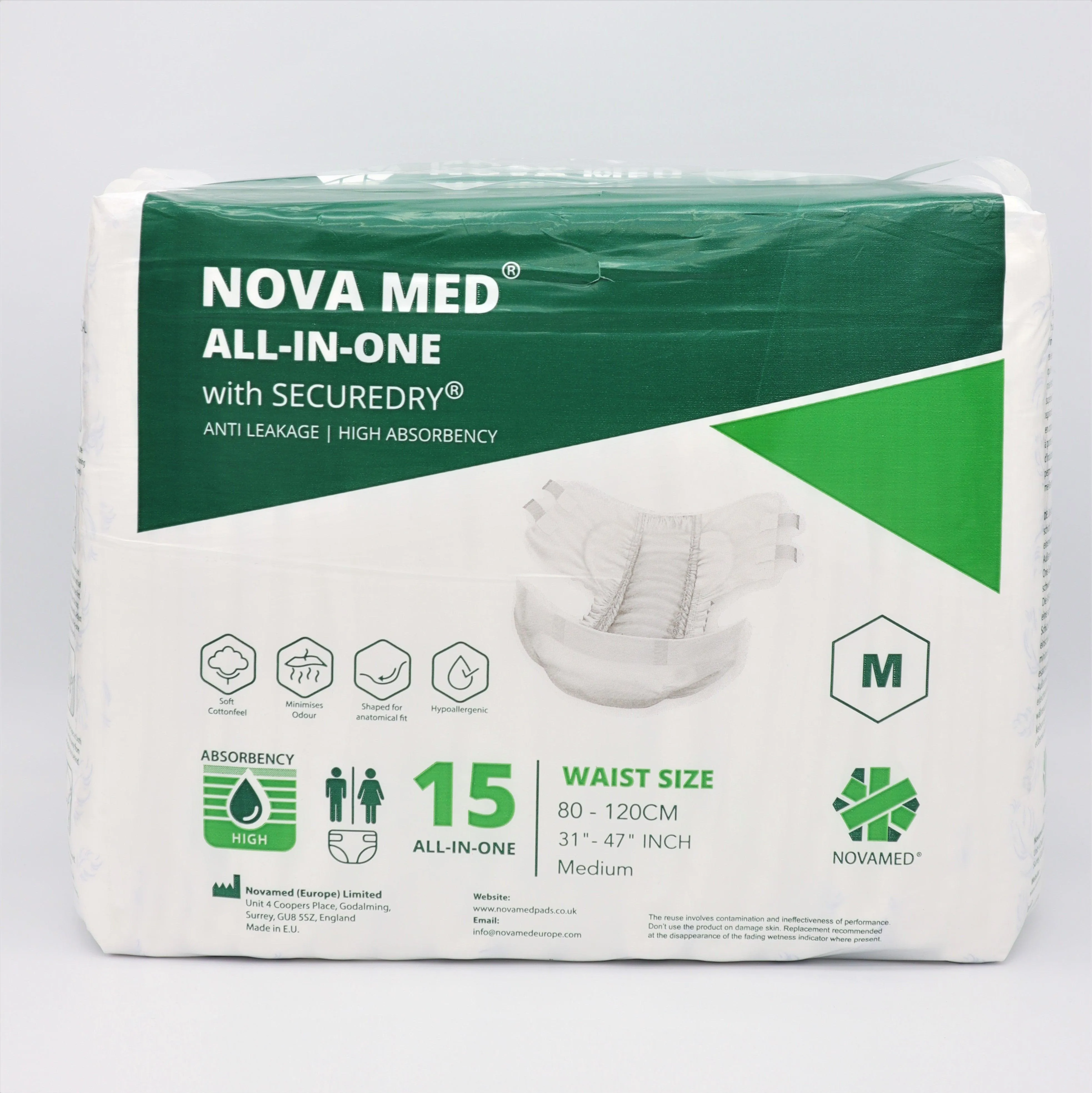 Novamed All in Ones Incontinence Pads, Incontinence Slips, Adult Nappies (15 per bag) - Sizes Medium to Extra Large- A British Brand