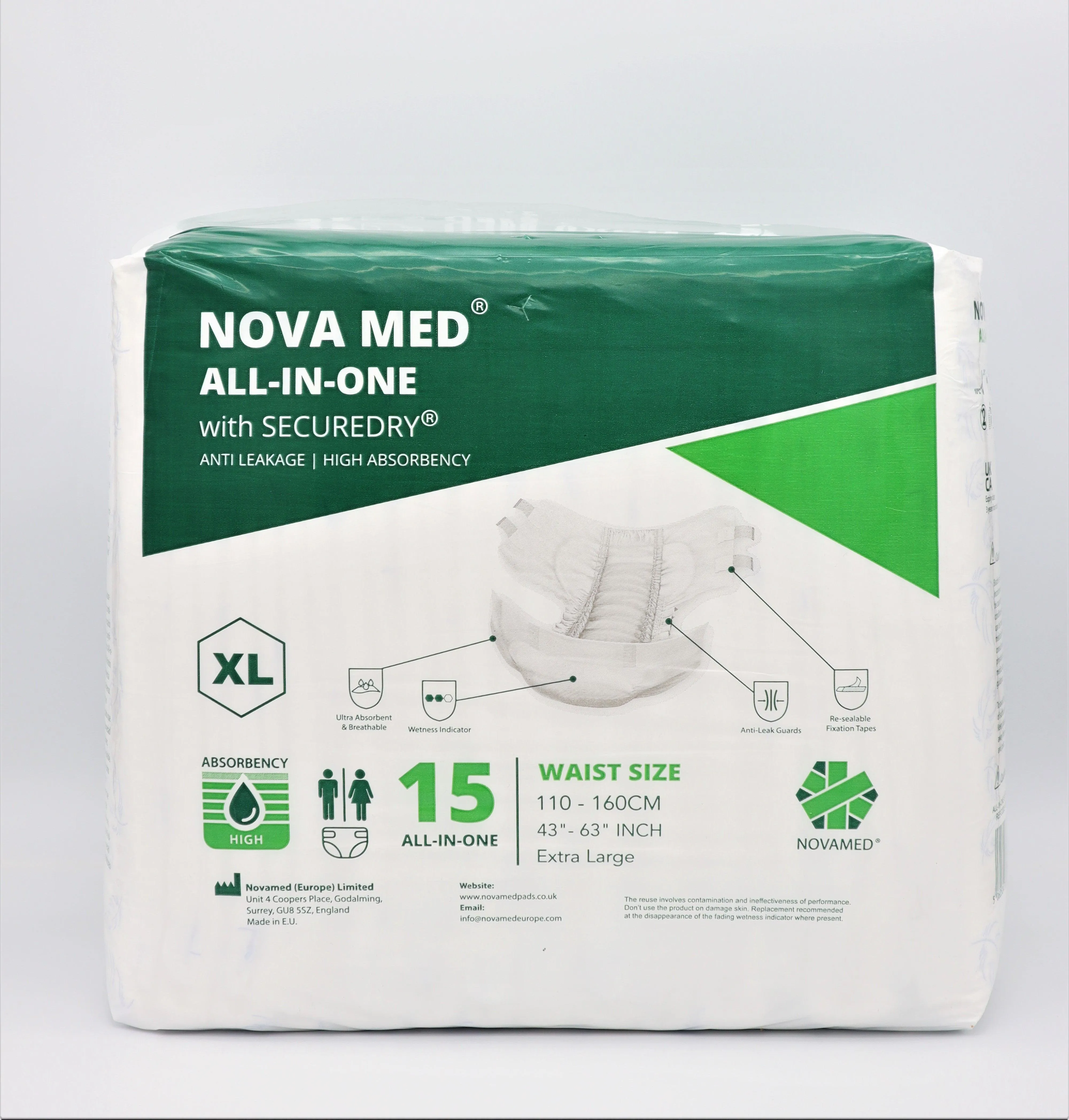 Novamed All in Ones Incontinence Pads, Incontinence Slips, Adult Nappies (15 per bag) - Sizes Medium to Extra Large- A British Brand