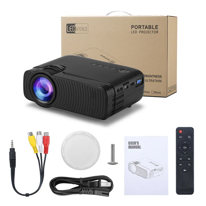 Portable Full HD 1080P Supported Projector, Compatible with Phone, AV, HDMI, VGA, USB, SD Card