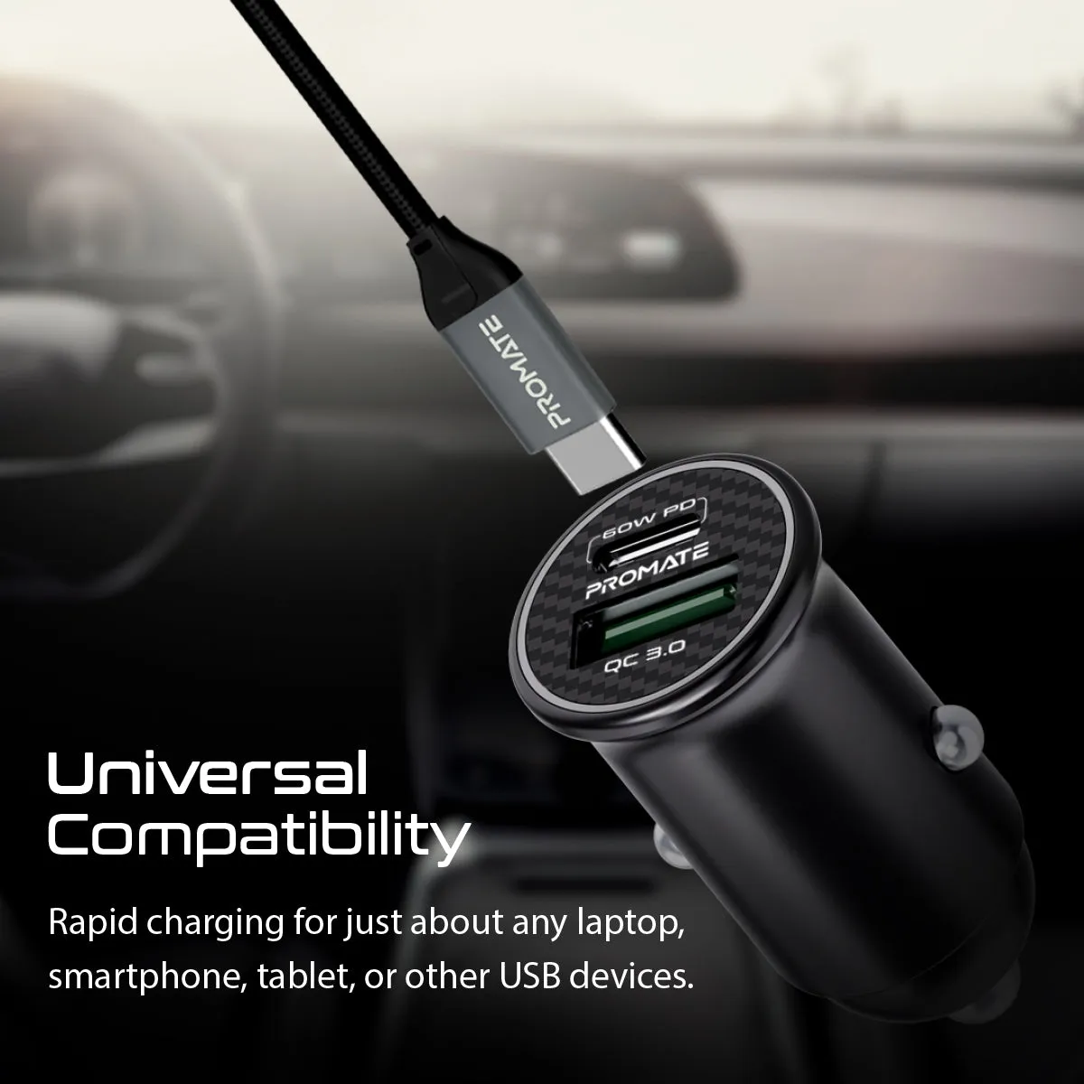 RapidCharge™ Mini Car Charger with 60W Power Delivery & Quick Charge 3.0