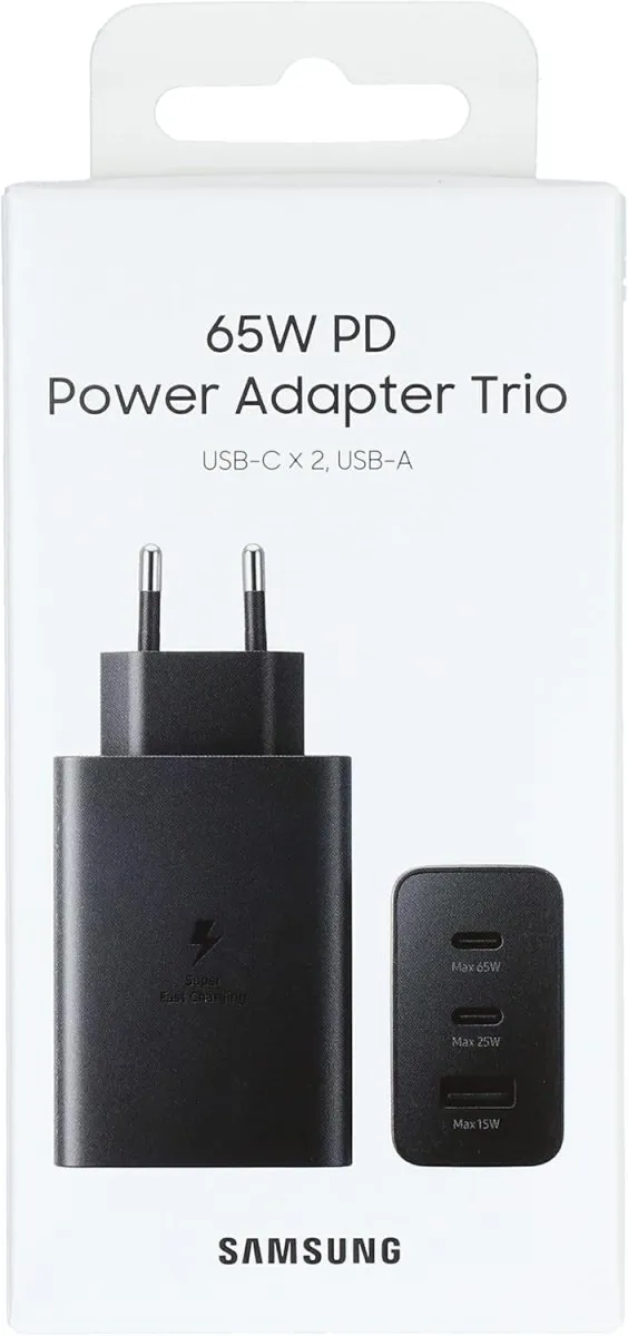 Samsung Original PD Trio Charger 3 Output 65W A-Li Compatible with all Samsung Mobiles - Black