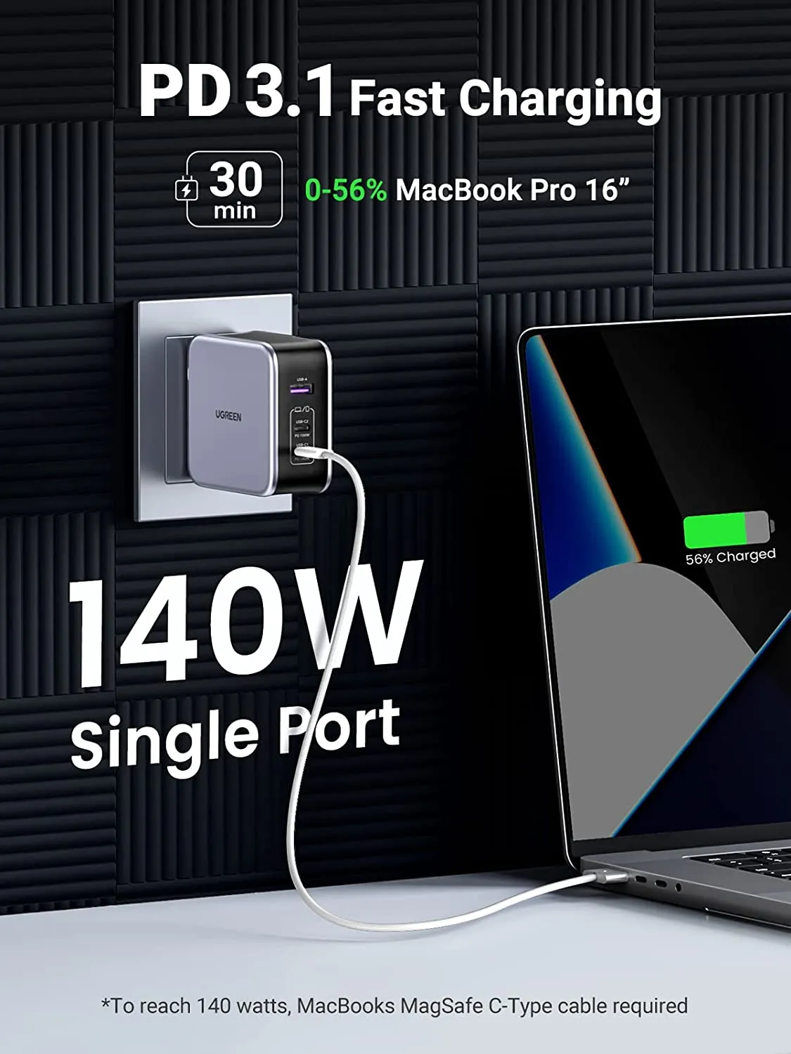 UGREEN Nexode 140W USB C GaN Charger-3 Ports Wall Charger