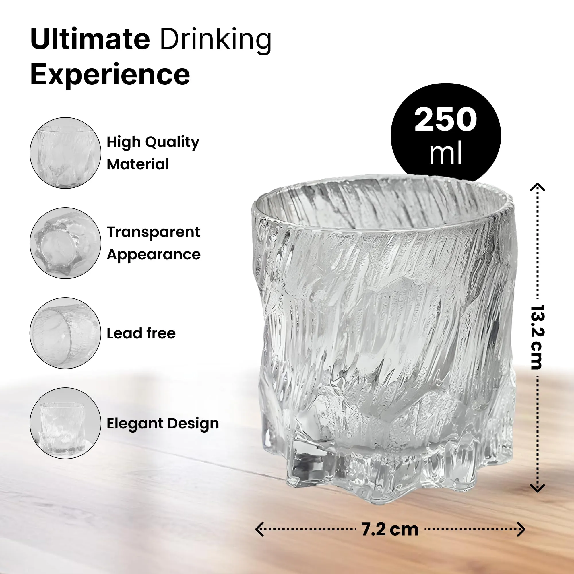 UMAI Whiskey Glasses Set of 2 (250ml Each) | Lead Free Neat Whiskey Glass | Heavy Bottom Drinking Glass | Crystal Glass for Bar Home | Glass for Drinks | Cocktail Glasses | Highball Glass