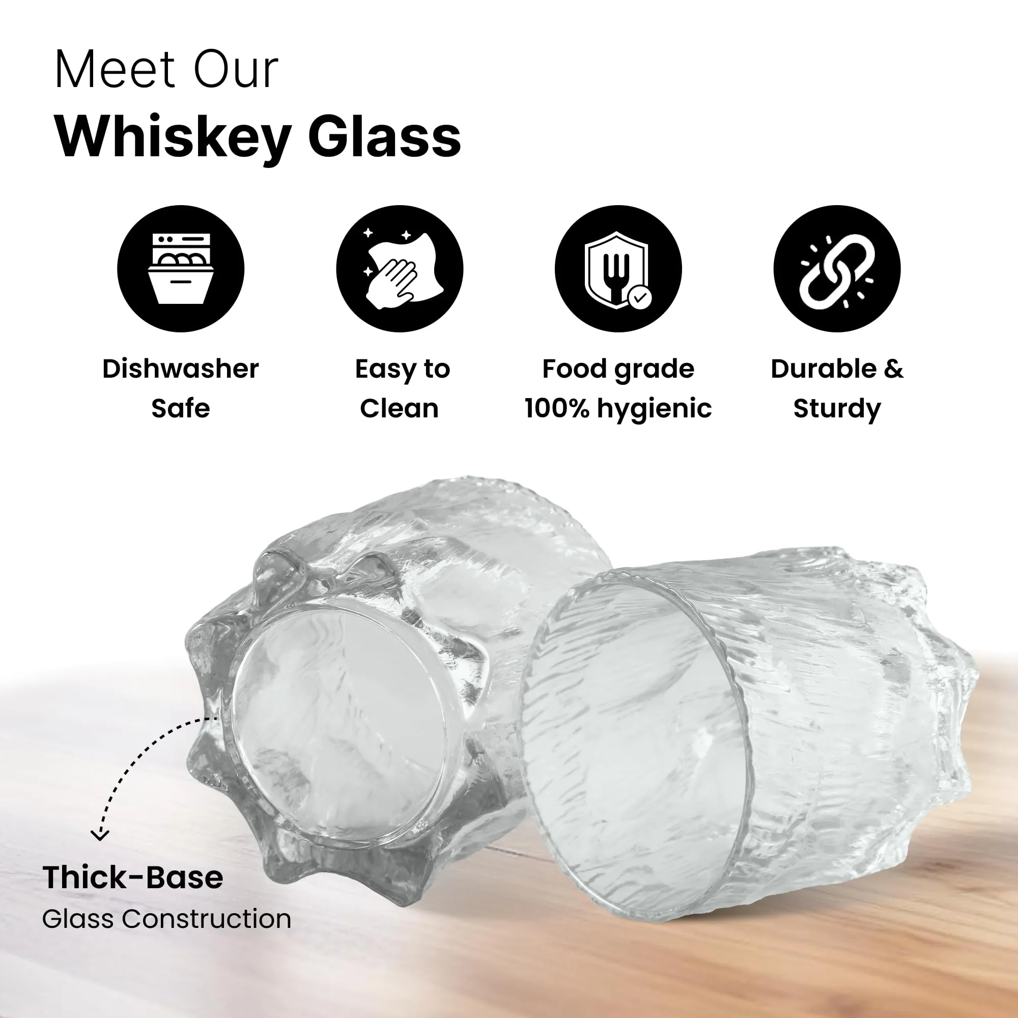 UMAI Whiskey Glasses Set of 2 (250ml Each) | Lead Free Neat Whiskey Glass | Heavy Bottom Drinking Glass | Crystal Glass for Bar Home | Glass for Drinks | Cocktail Glasses | Highball Glass