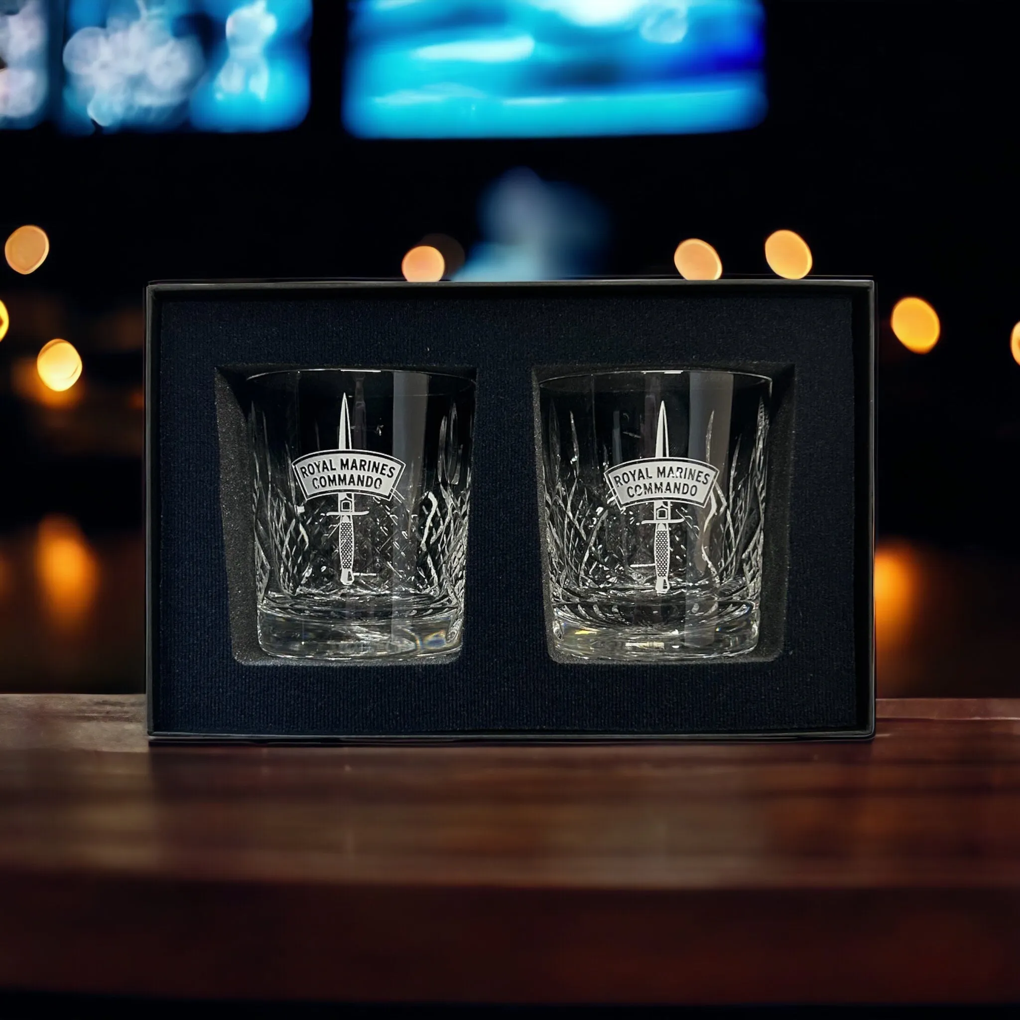 Whisky Panel Style Pair of Tumblers, Engraved & Gift Boxed - H20b