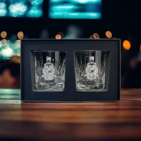 Whisky Panel Style Pair of Tumblers, Engraved & Gift Boxed - H20b